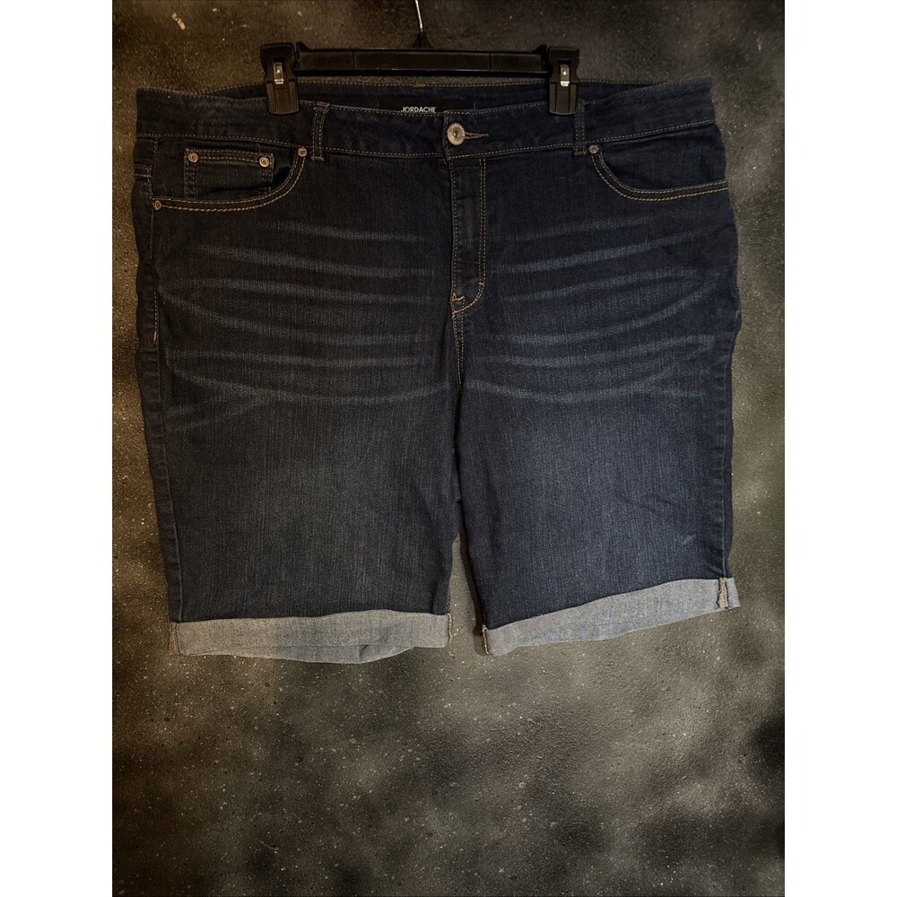 Jordache Shorts Womens Plus Size 22W Dark Blue Stretch Jean Slim Bermuda Shorts